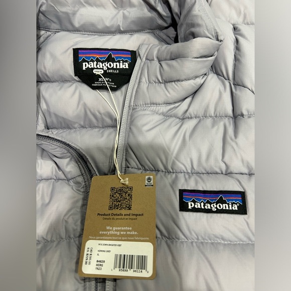 Patagonia Women's XL Down Sweater Vest Puffer Puff Herring Grey Purple NWT Puffy - Picture 5 of 10